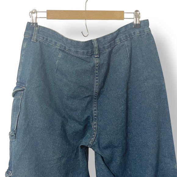 Retro Gorpcorp Blue Denim Cargo Pants Womens Wide Leg Utility Jeans Y2K Style XL - Picture 5 of 7